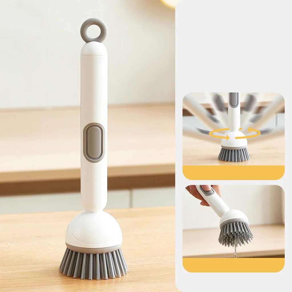 Kitchen Cleaning Adjustable Handle Brush With Soap Dispenser Refillable